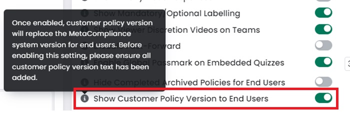 Customer Policy Version